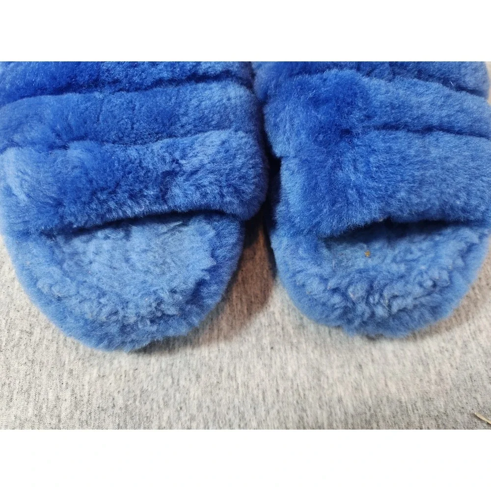 UGG Fluff Yeah Slides Kids Size 2 Blue Elastic Slingback Sheepskin Sandals